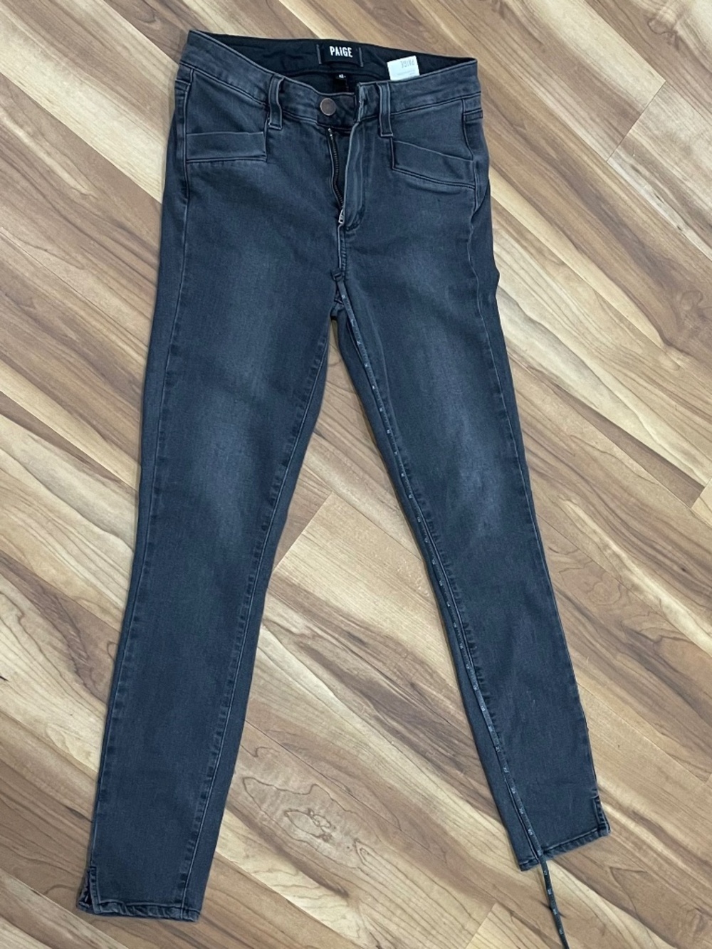 PAIGE Denim Jeans Size 25 Smoke Grey Skinny High Rise Trousers Pocket Details